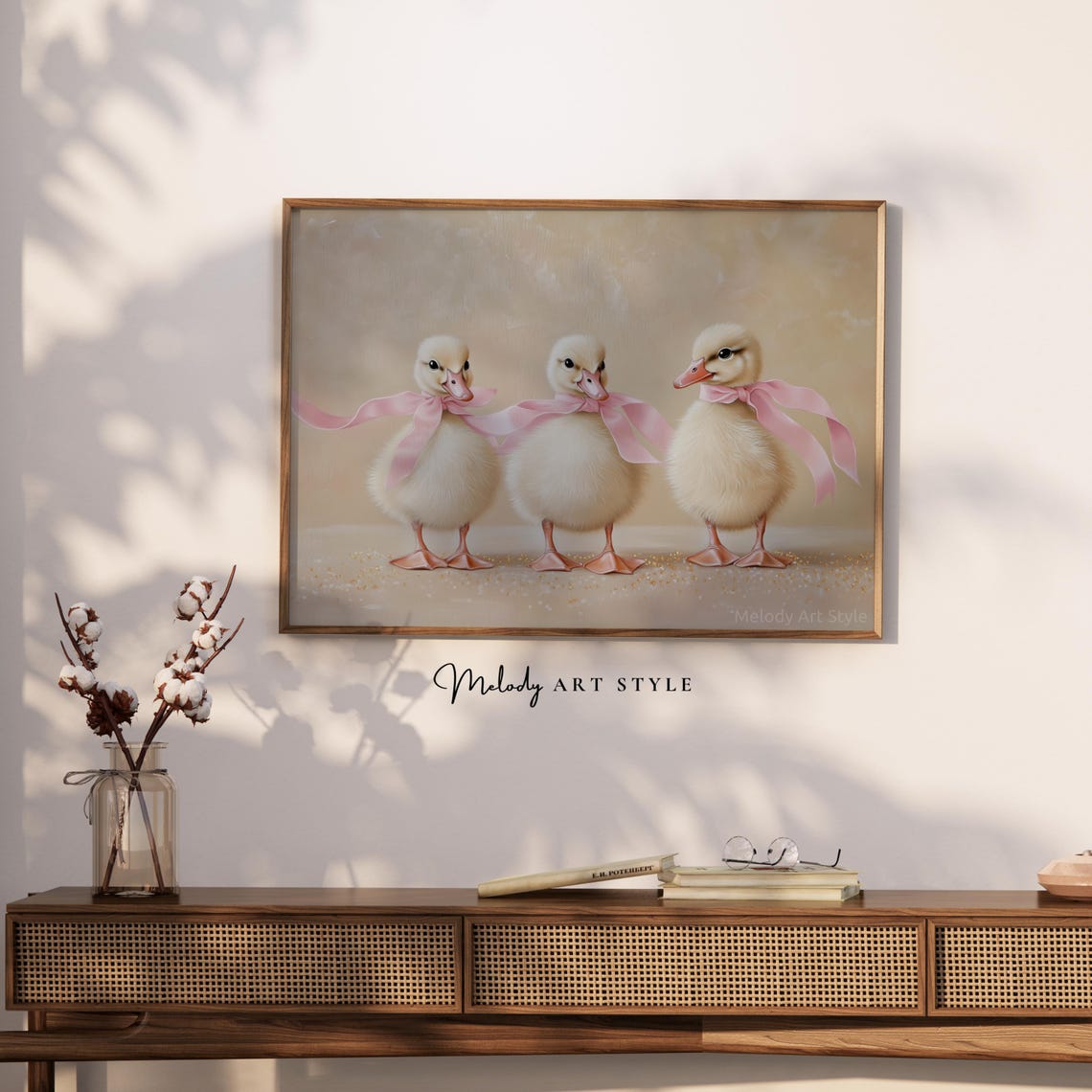 Three Fluffy Ducklings With Pink Bows Coquette Nursery Wall Art - Image 2