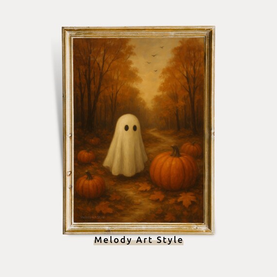 Cute In Pumpkin Forest Print Moody Autumn Wall Art Halloween Decor Fall Painting For Spooky Season P642