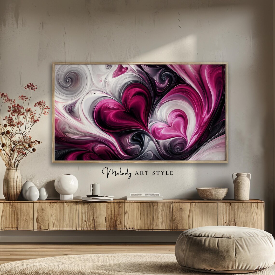 Abstract Pink Marble Hearts Swirl Romantic Modern Art Poster - Image 2