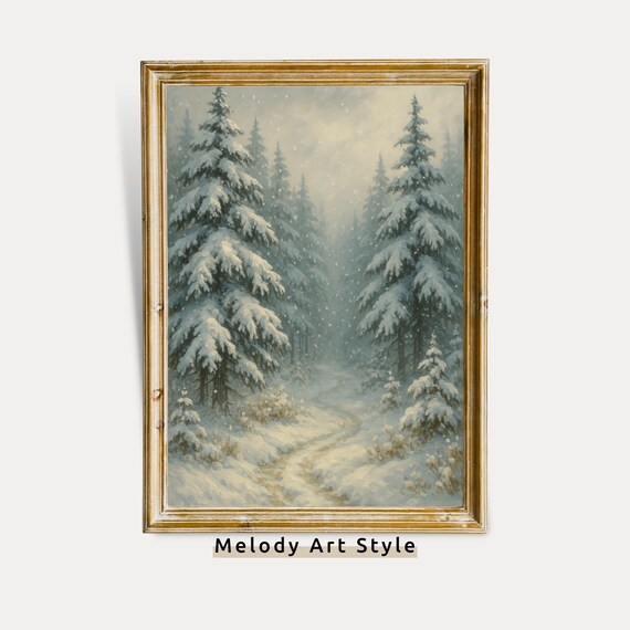 Snow Covered Pine Forest Path In Falling Snow Winter Art Poster