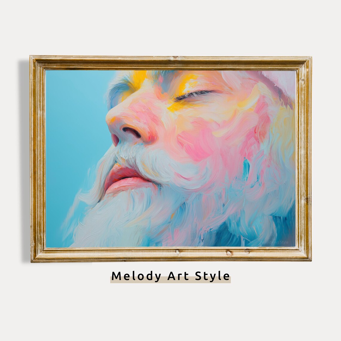 Abstract Santa Claus Face Colorful Pastel Oil Painting Holiday Poster