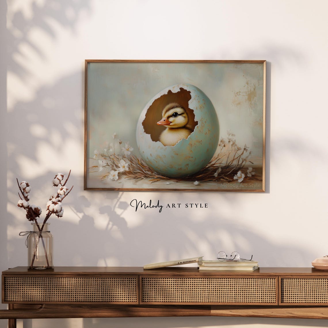 Duckling In Blue Egg Vintage Easter Baby Chick Hatching Wall Art - Image 2