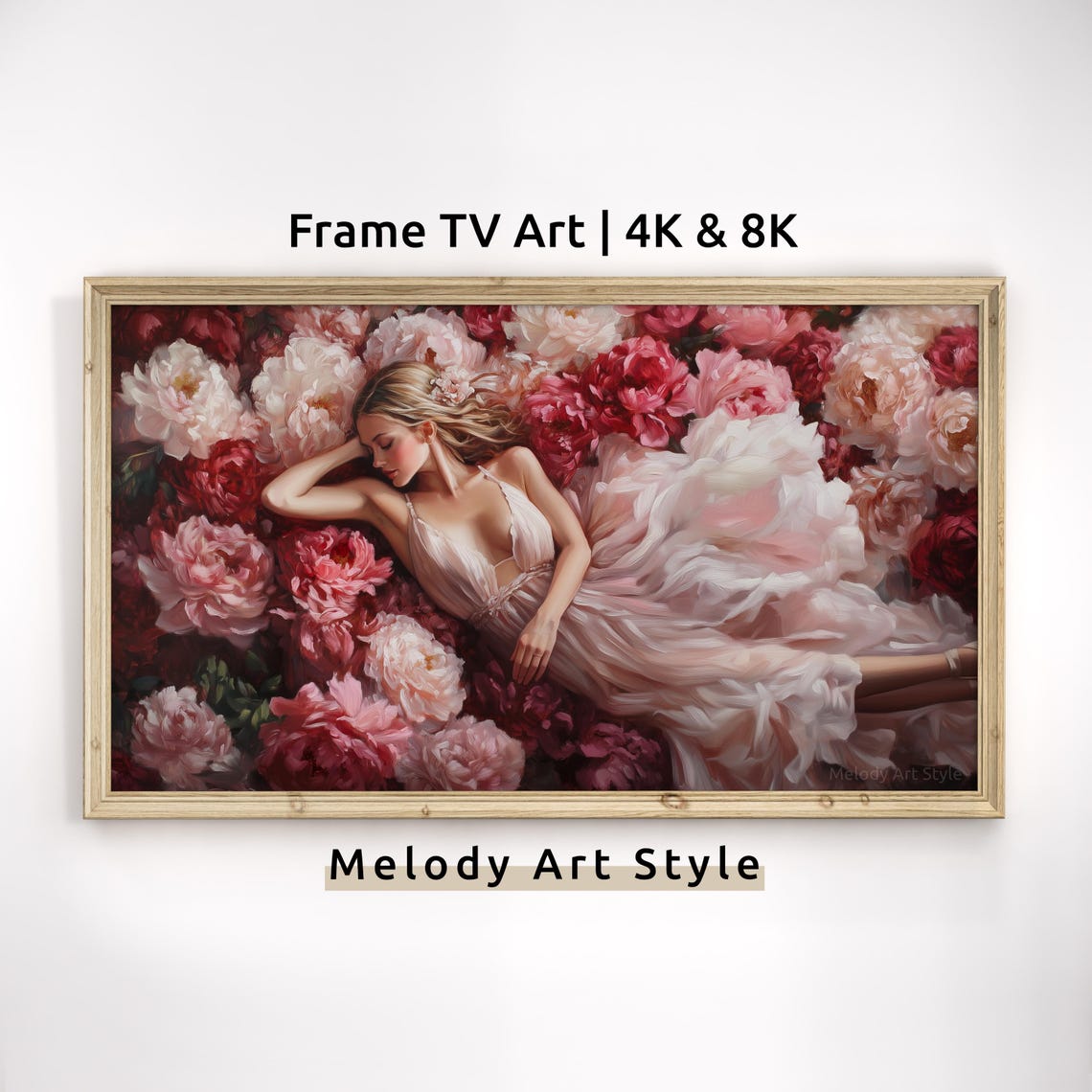 Ballerina Among Pink Peonies Romantic Floral Dancer Art Poster