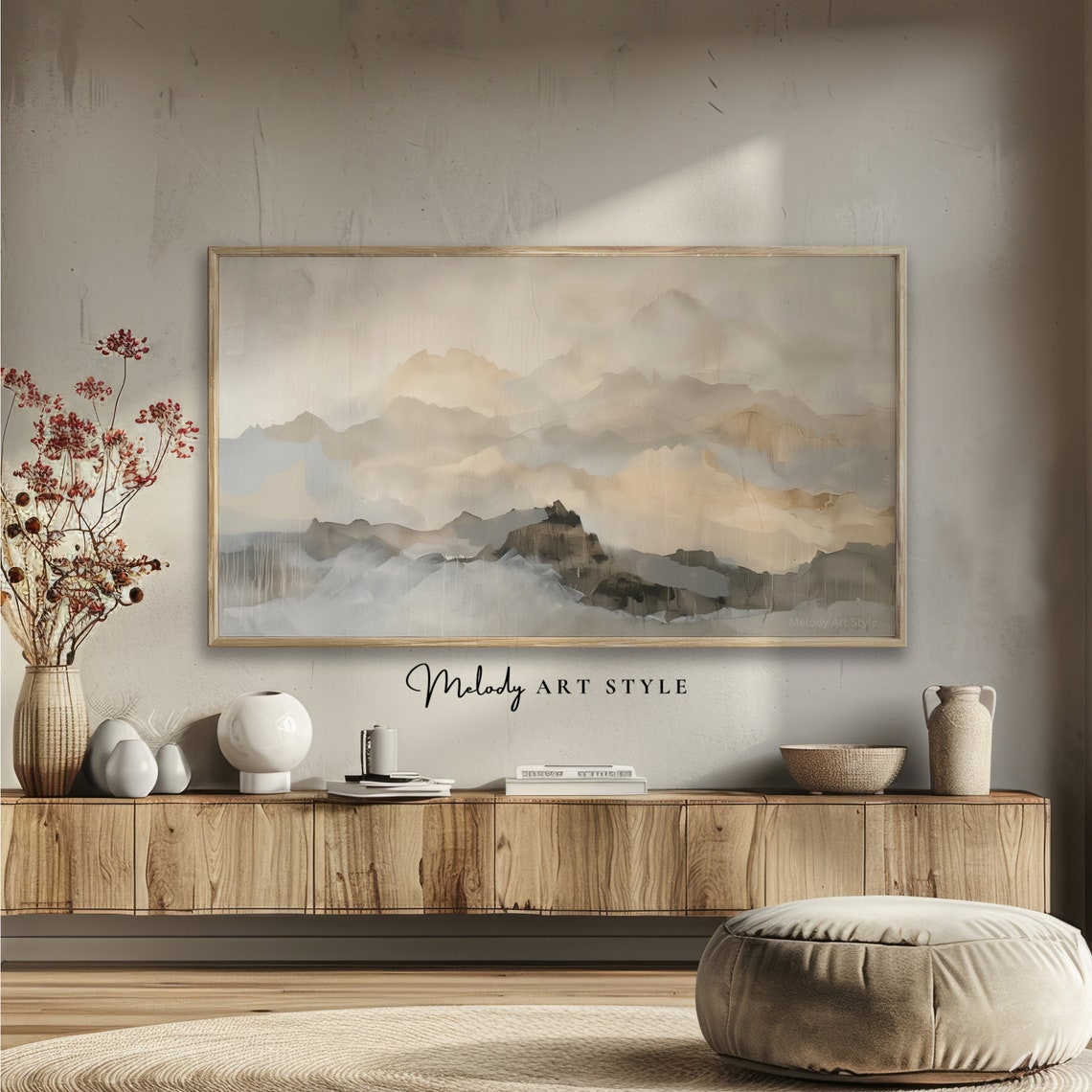 Japandi Minimalist Mountain Abstract Neutral Beige Art Poster - Image 2