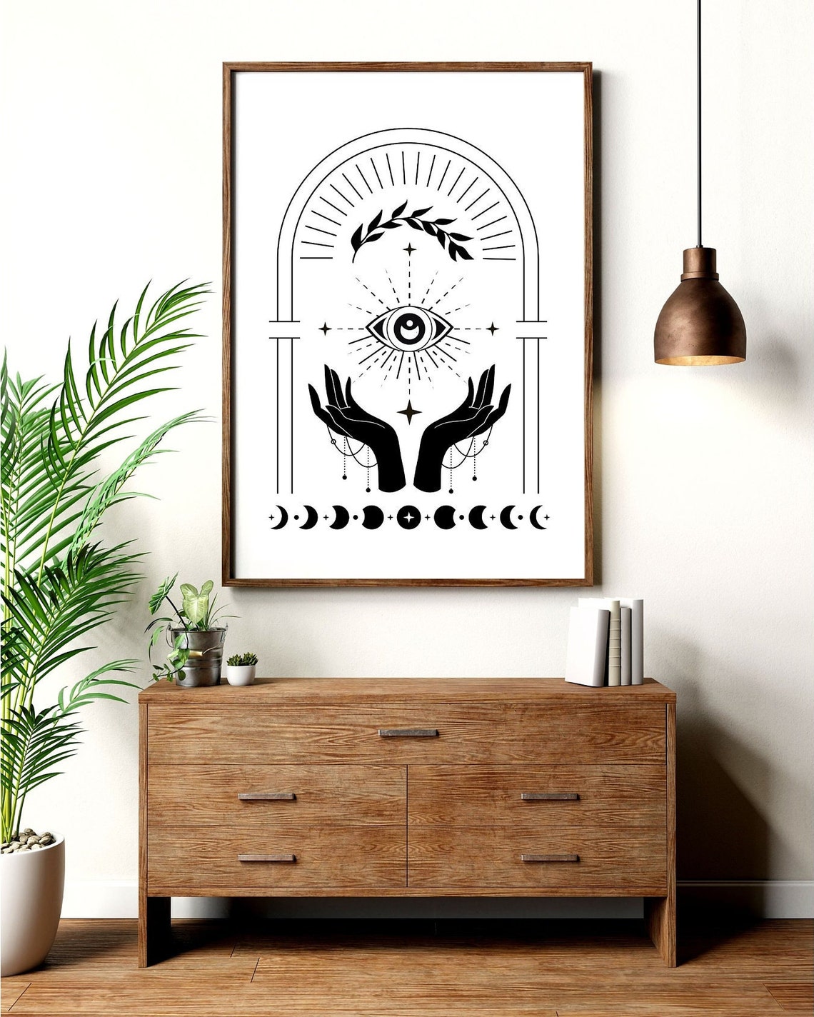 Boho Mystical All Seeing Eye Hands Moon Phases Line Art Poster - Image 5