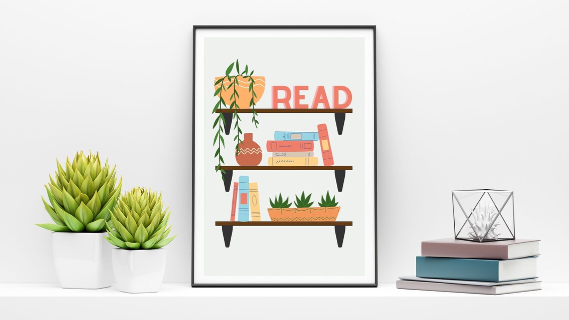 Boho Classroom Read Plant Bookshelf Art Print - Image 4
