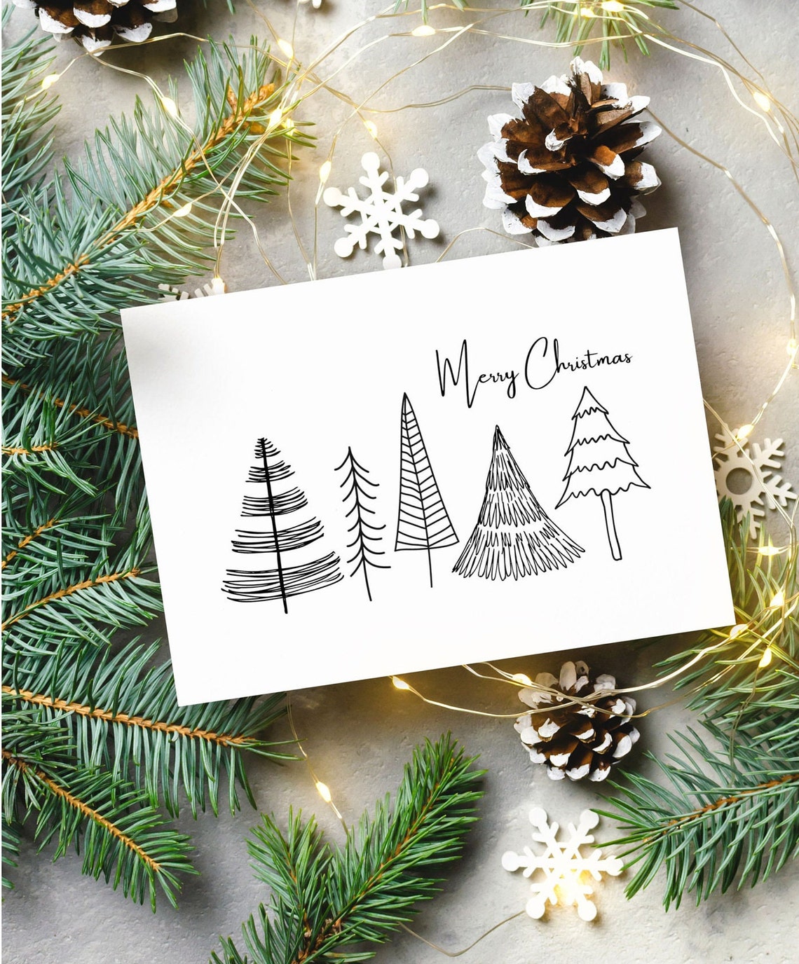Merry Christmas Five Line Art Pine Trees Decor Wall Decor Poster - Image 3