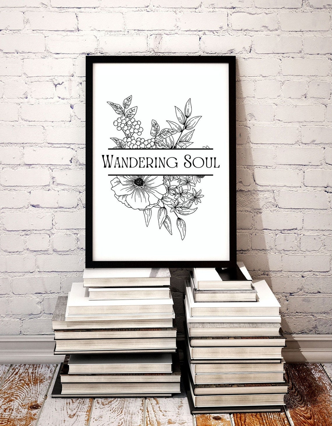 Wandering Soul Botanical Floral Line Art Black and White Poster - Image 3