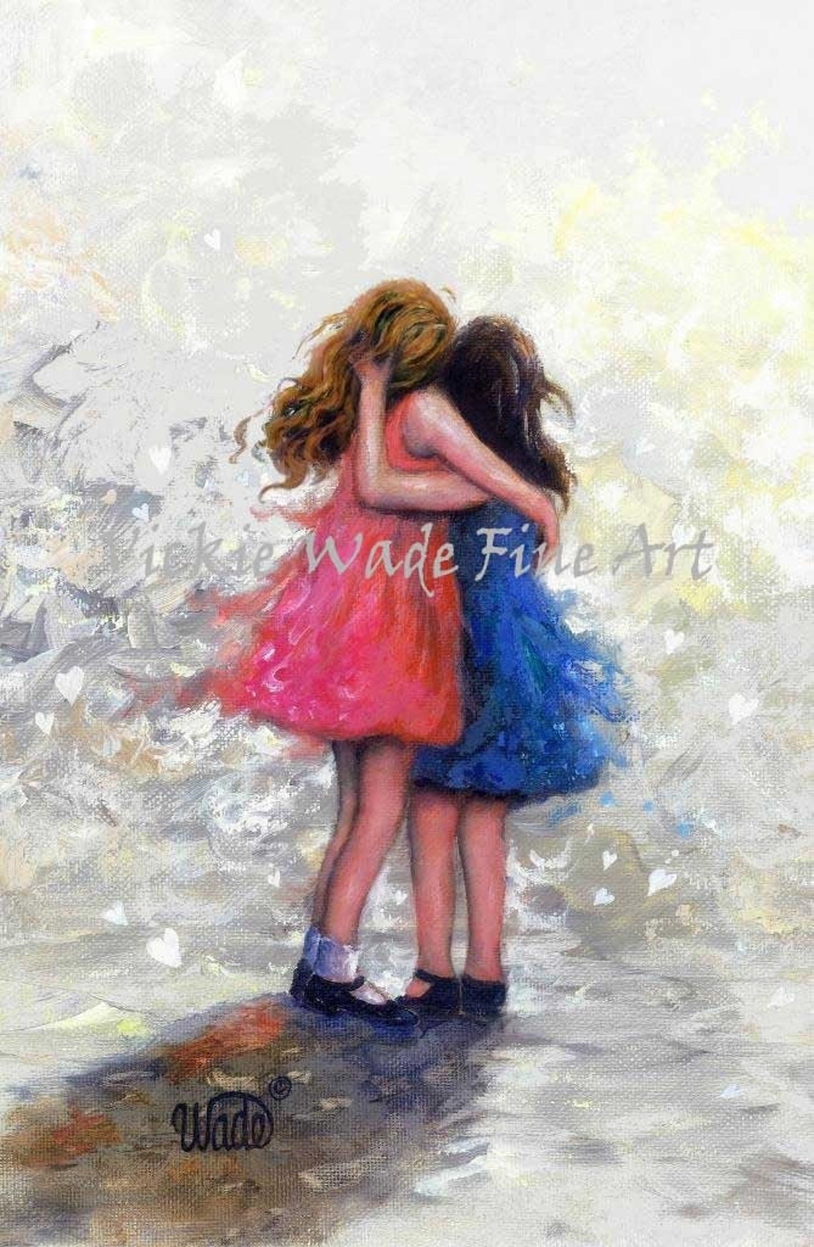 Two Sisters Art Print Two Girls Redhead Brunette Girl Red Hair Sister Best Friends Sister Gift Two Sisters Hugging Vickie Wade Art