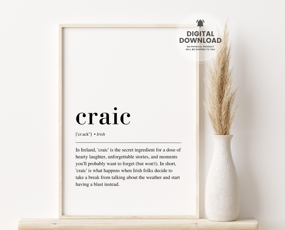 Craic Definition Funny Typography Poster, Irish Slang