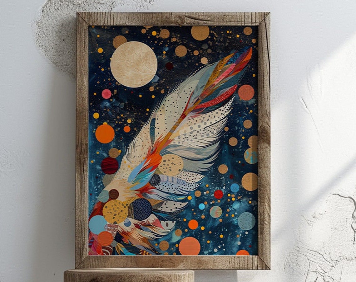 Magical Celestial Feather Starry Night Moon Patterned Colorful Poster