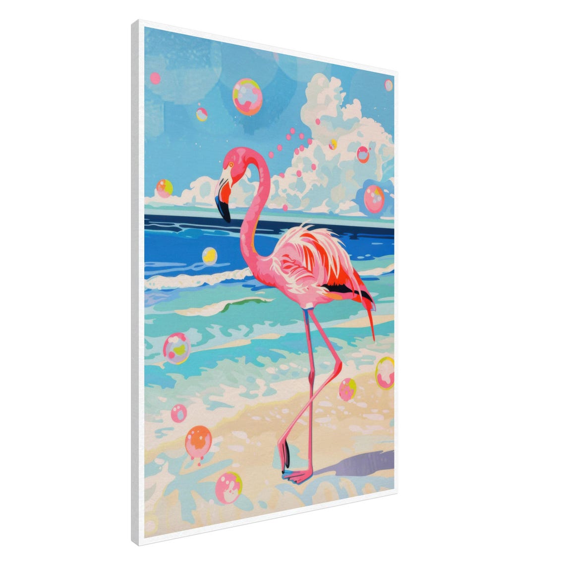 Pink Flamingo Beach Bubbles Tropical Flamingo Ocean Art Print - Image 2