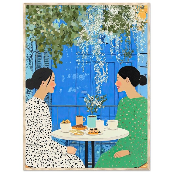 Best Friends Coffee Date Cafe Scene Joyful Friendship Poster