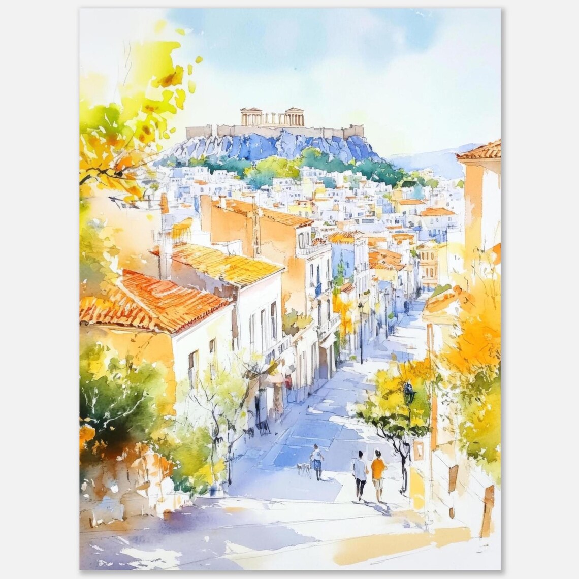 Athens Acropolis Watercolor Painting Print, Greece