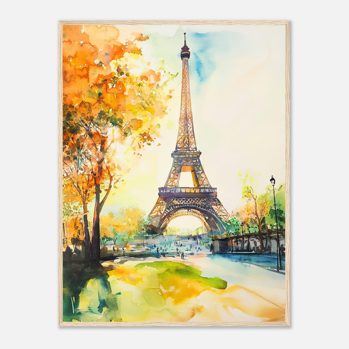 Eiffel Tower Paris Autumn Watercolor Golden Trees Avenue View Poster
