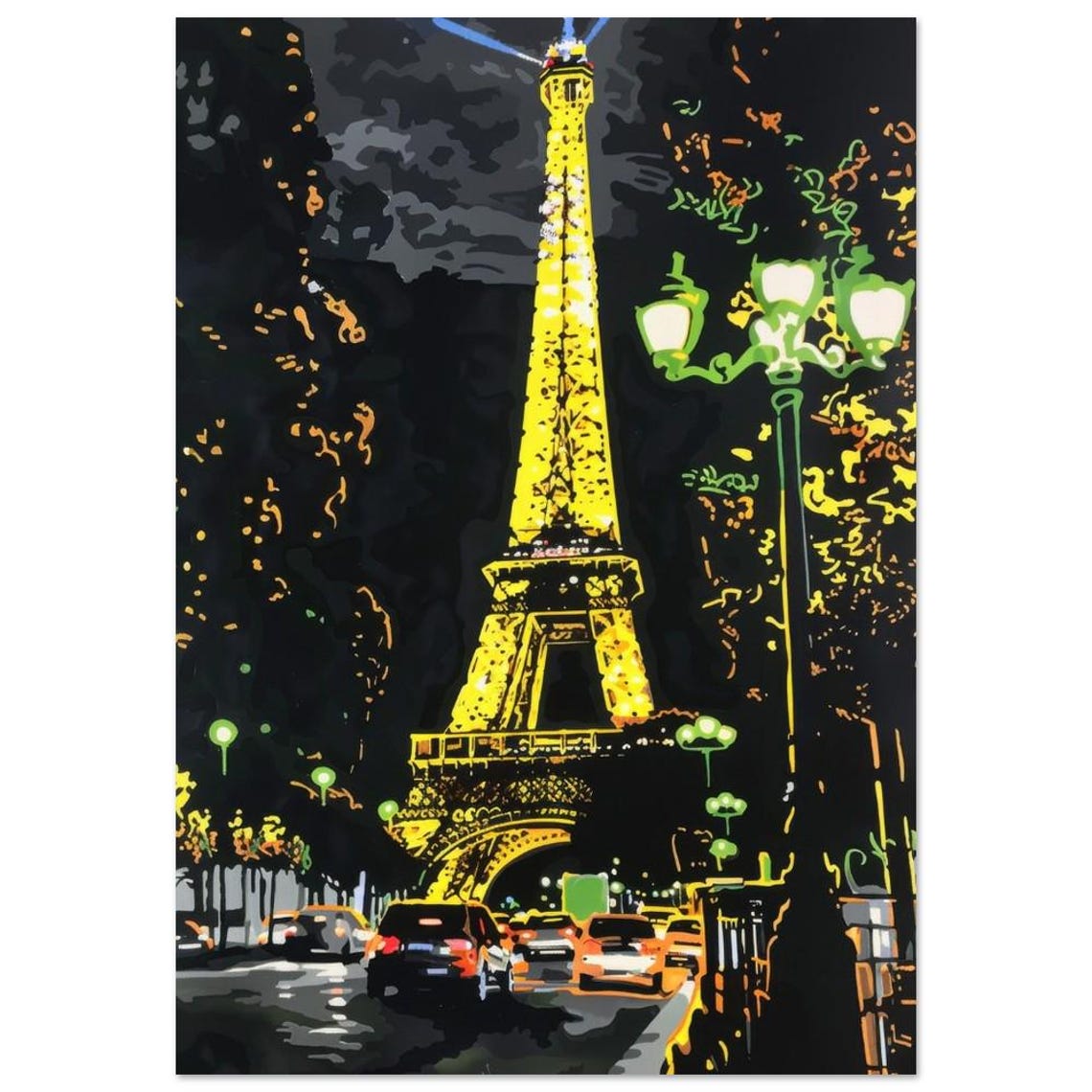 Eiffel Tower Glowing Gold Lights Paris Night Cityscape Poster