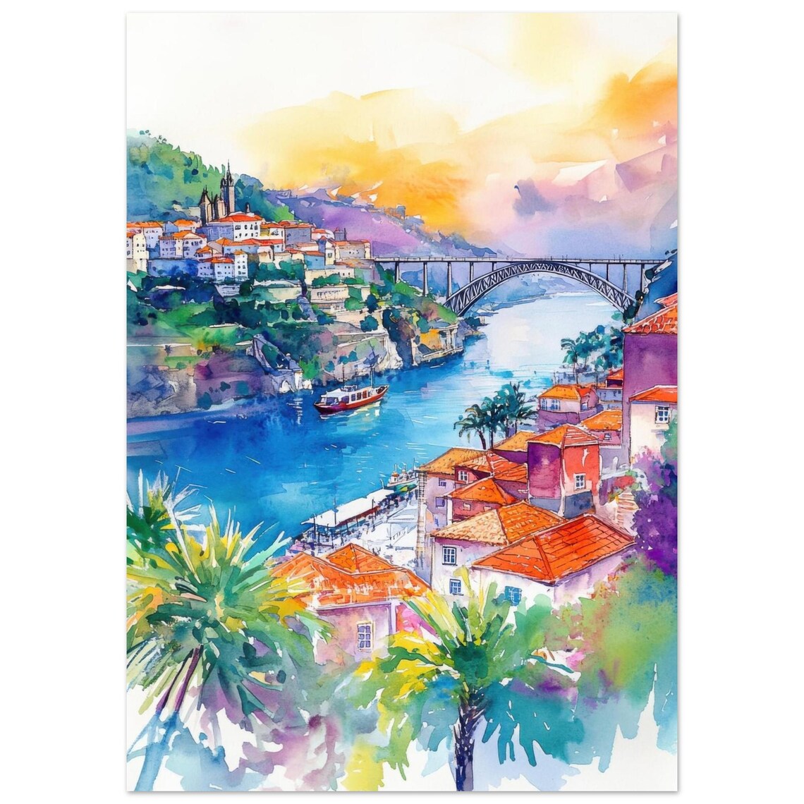 Porto Watercolor Painting Print, Portugal Cityscape