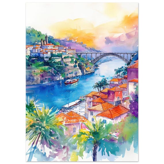 Porto Watercolor Painting Print, Portugal Cityscape