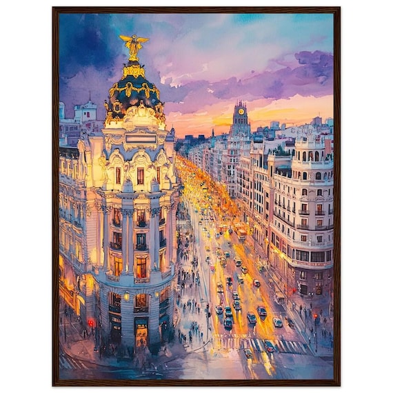 Madrid Gran Va Watercolor Travel Poster