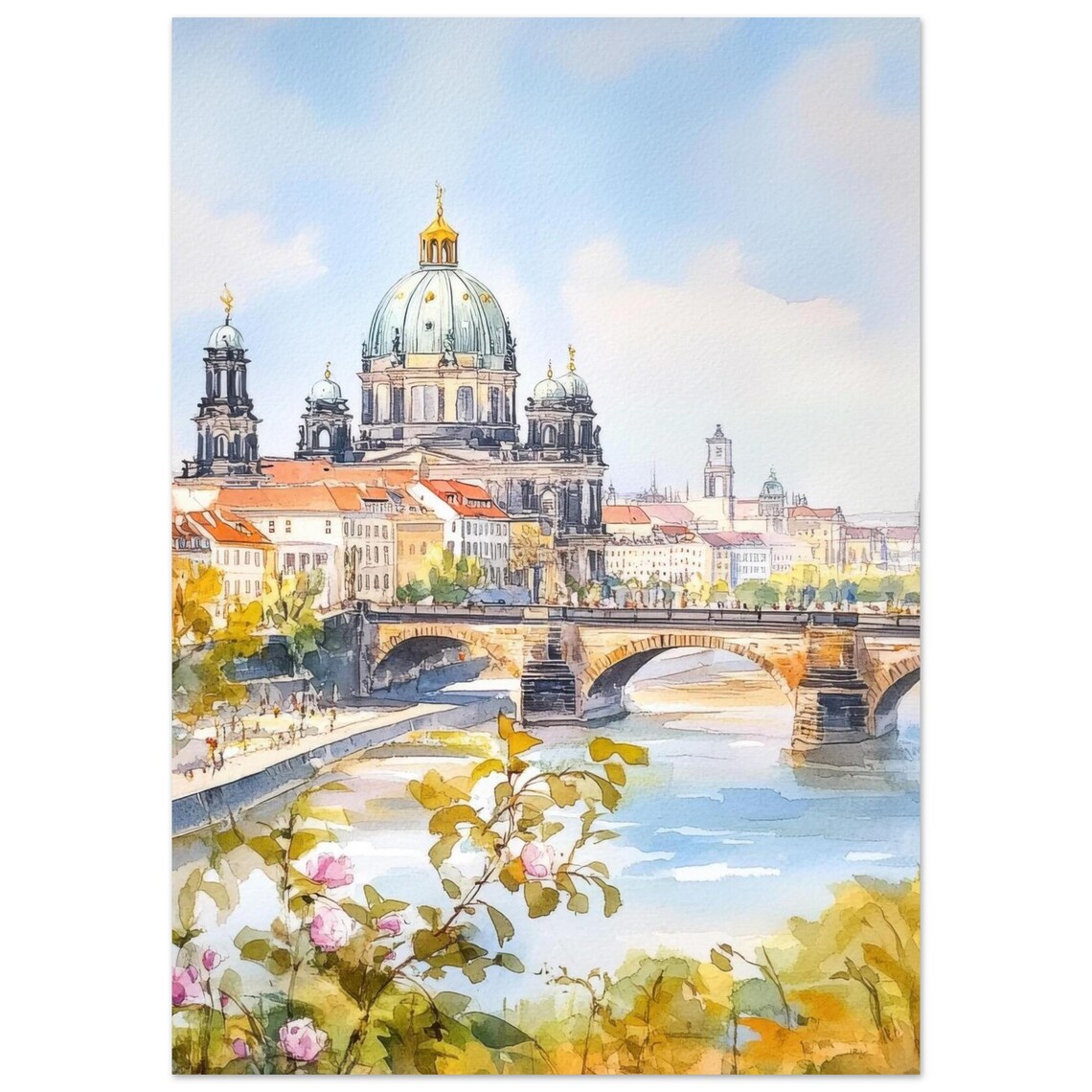 Dresden Frauenkirche Watercolor Germany Church River Scene Poster