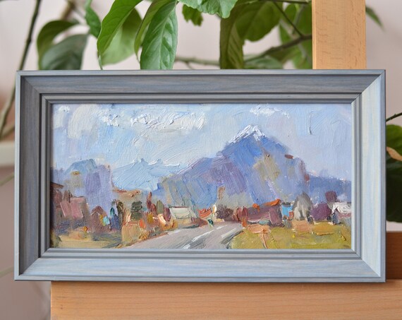 Original Mountain Landscape Oil Painting In A Frame Contemporary Framed Wall Art Landscape With A Road In The Mountains European Fine Art