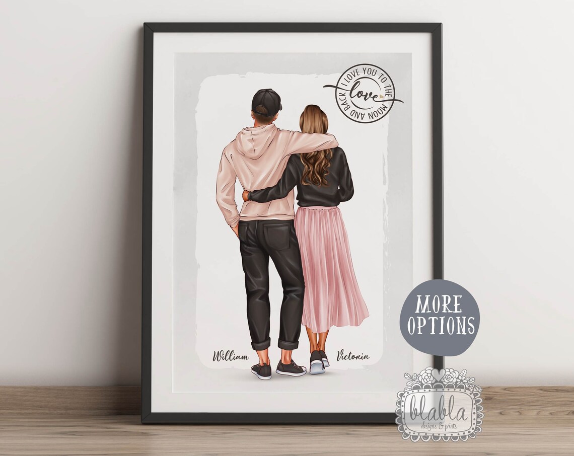 Personalised Casual Couple Poster I Love You to the Moon and Back