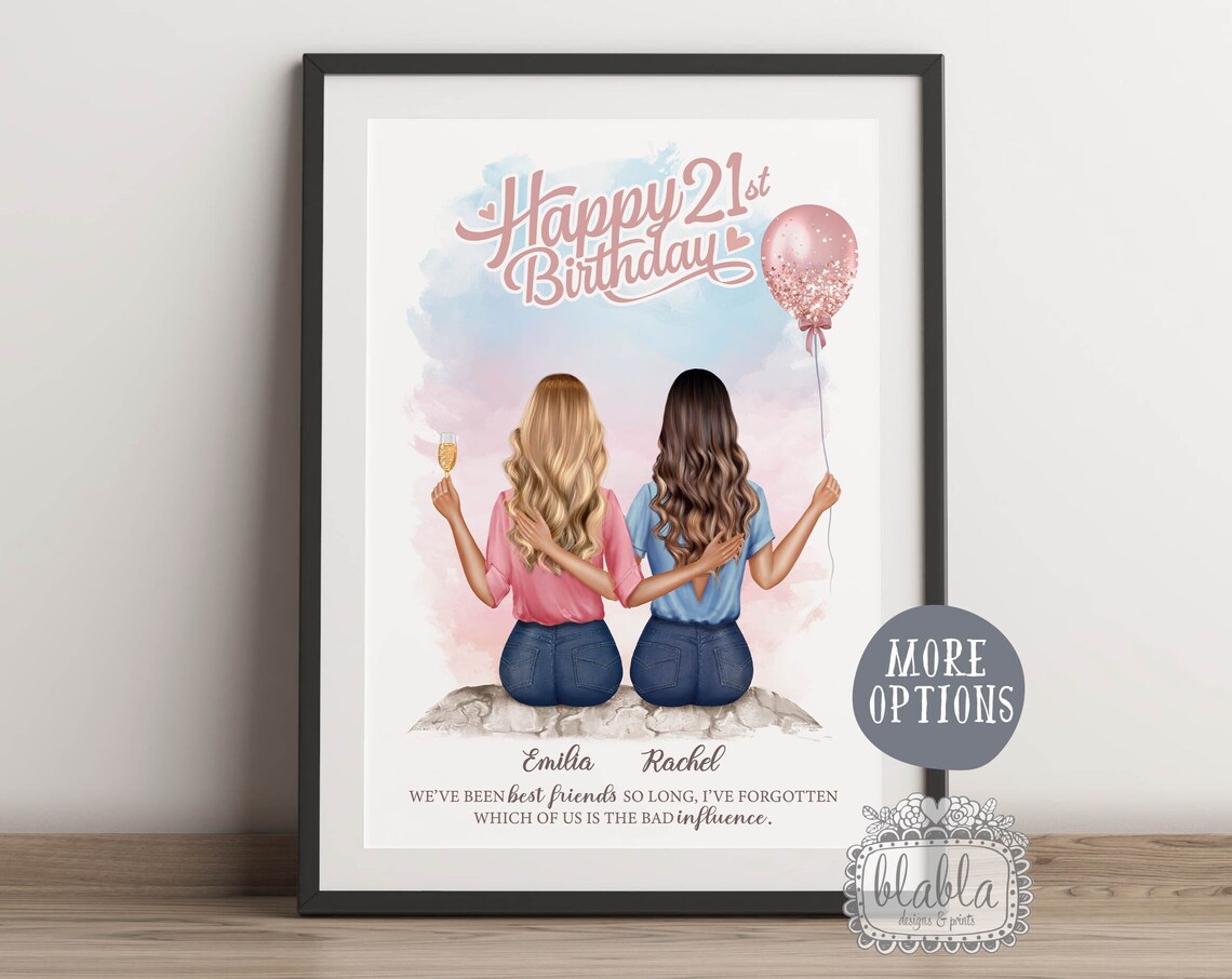 Personalised Soul Sisters Best Friends Watercolor Pastel Dreamy Poster - Image 2
