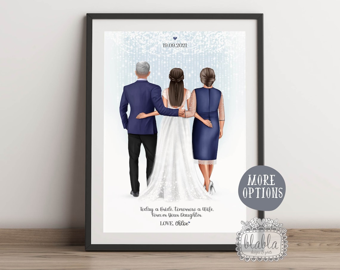 Personalised Parents of the Bride Poster With Mum Dad and Daughter
