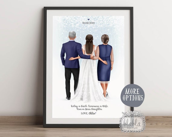 Personalised Parents Of The Bride Gift Custom Bride And Parents Portrait Art Mother Of The Bride Custom Custom Bridal Drawing