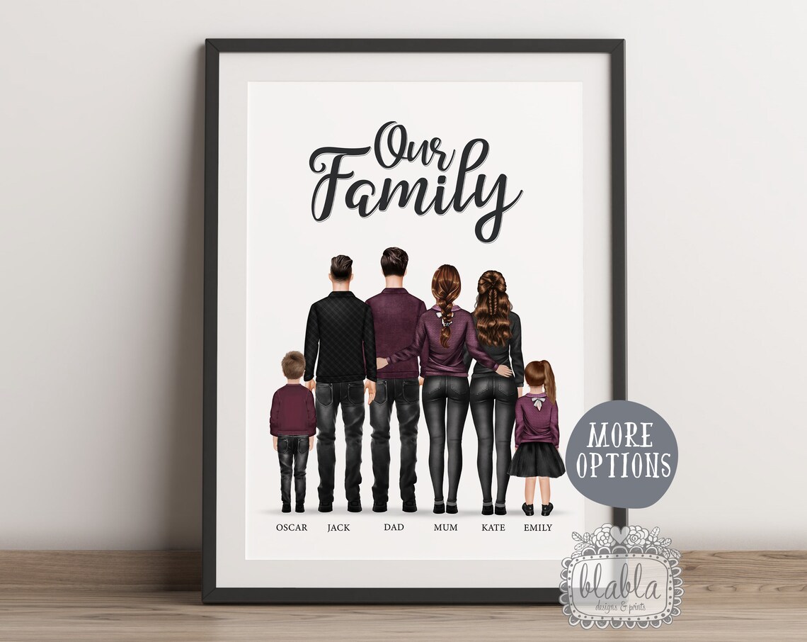 Our Family Personalised Illustrated Family Portrait Names Print