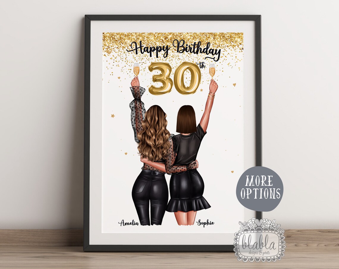 Best Friends Happy 30th Birthday Champagne Toast Glam Poster