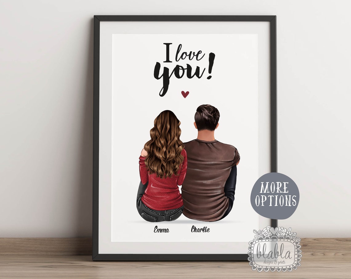 Sweet I Love You Personalised Couple Sitting Romantic Gift Poster