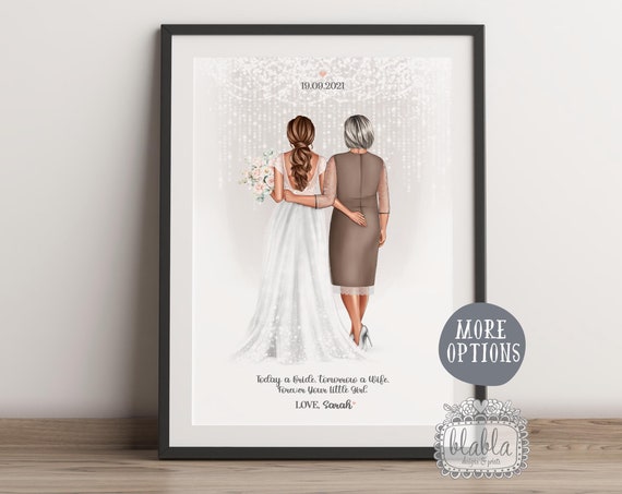 Personalised Mother Of The Bride Gift Custom Bride And Mother Portrait Art Mother Of The Bride Custom Custom Bridal Drawing Wedding Gift