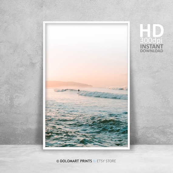 Surf Print Beach Coastal Wall Art Ocean Photography Pink And Teal Australian Decor Large Surfing Poster