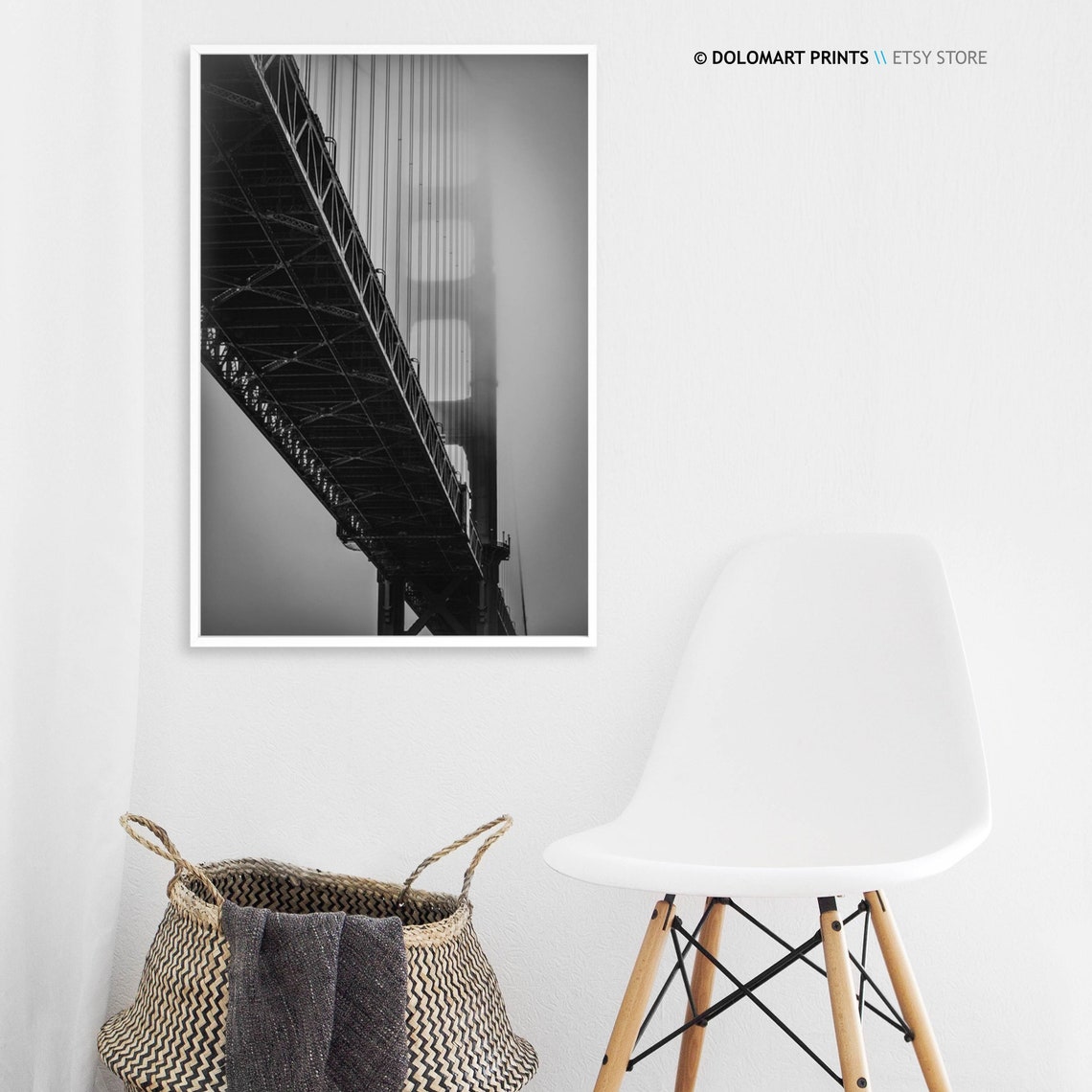 Moody Golden Gate Bridge Fog Black And White San Francisco Poster - Image 3