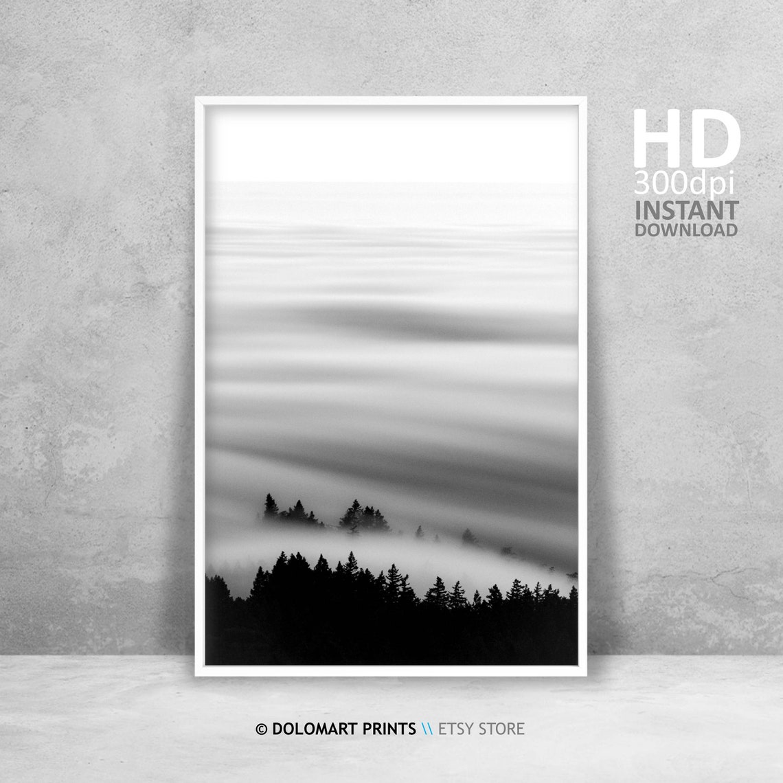 Foggy Mountain Peaks In Clouds Black And White Moody Nature Poster
