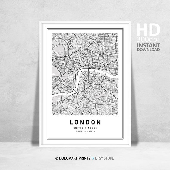 London UK Travel Map Poster, Modern Home Decor
