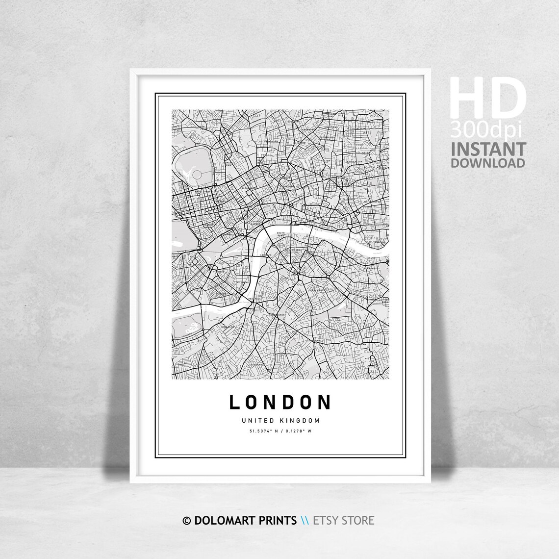 London UK Travel Map Poster, Modern Home Decor