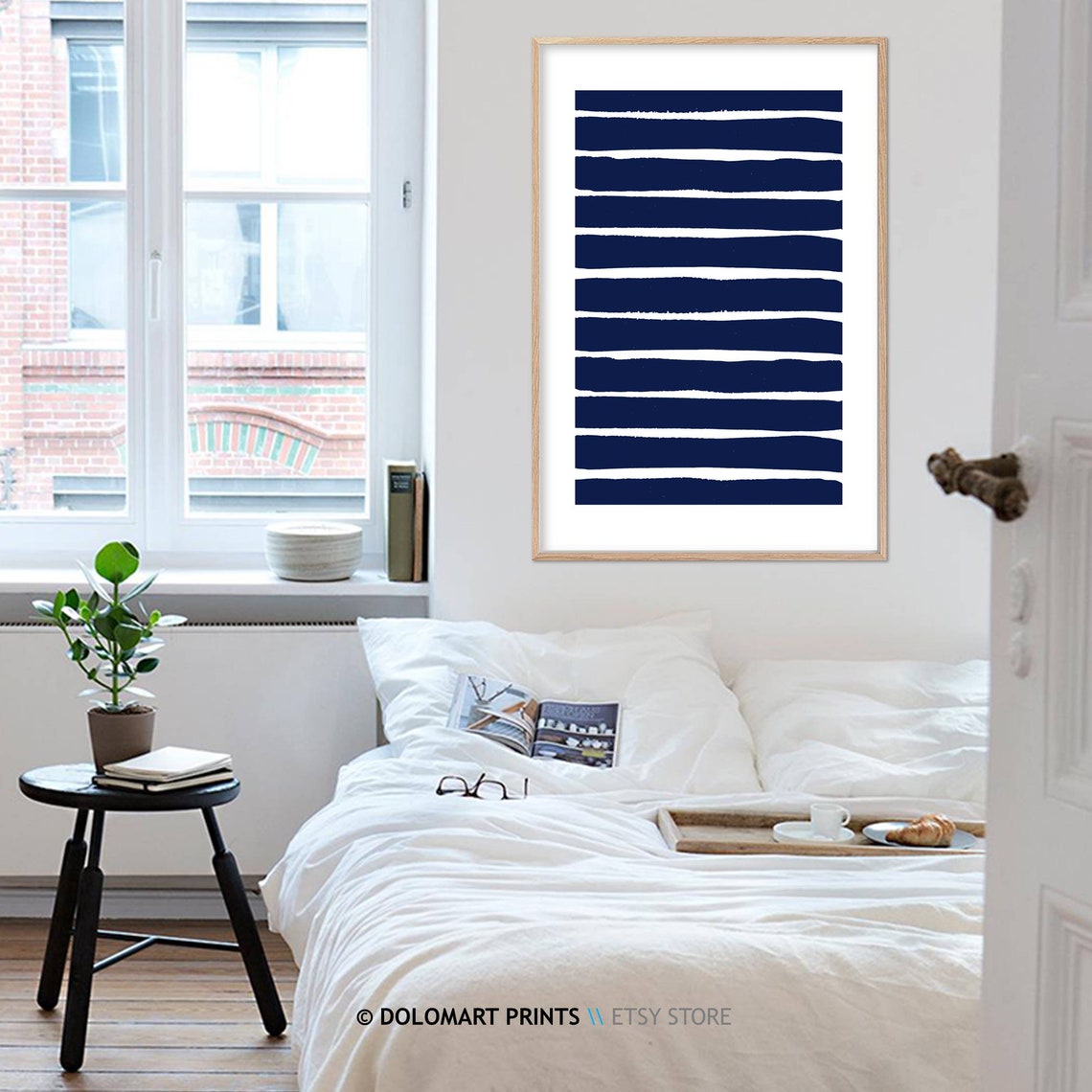 Navy Blue Hand Drawn Stripes Minimalist Scandinavian Style Poster - Image 3