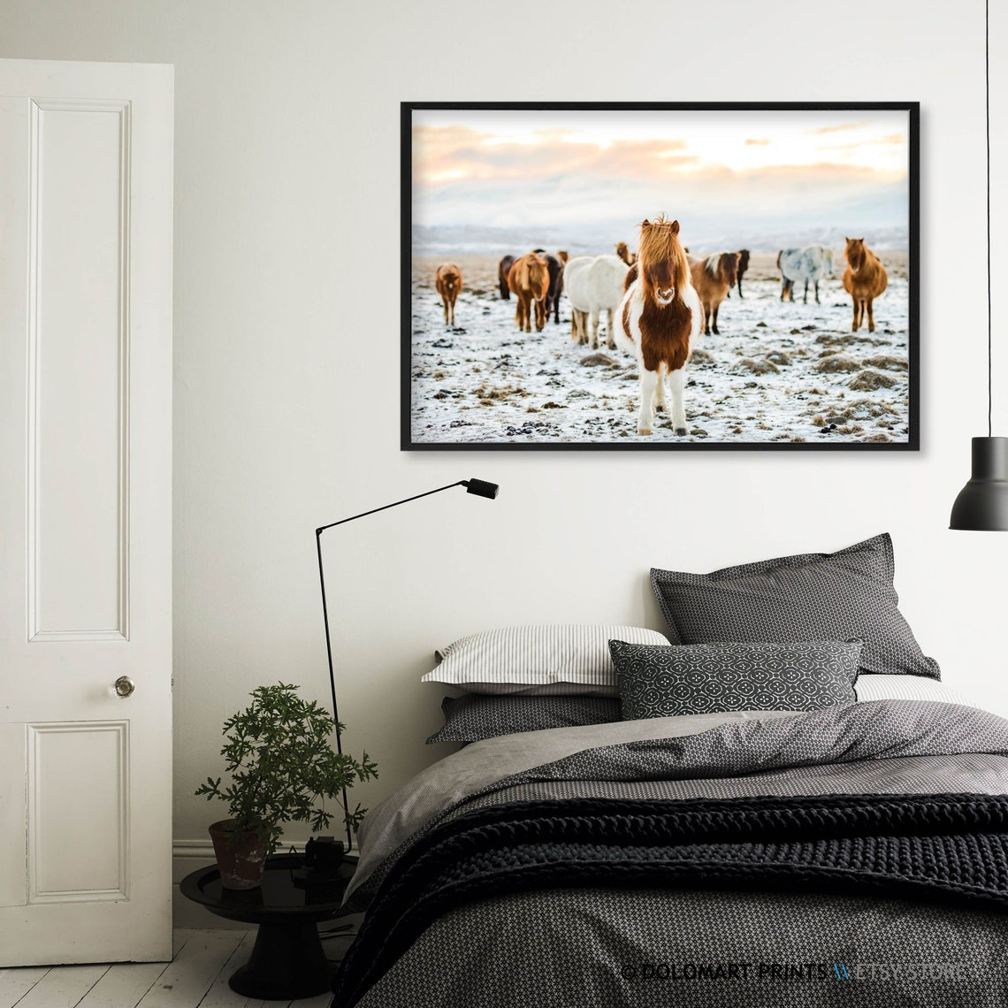 Icelandic Horses In Snowy Field At Sunrise Rustic Horse Herd Poster - Image 3