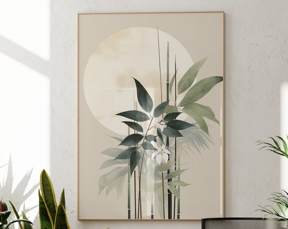 Bamboo Wall Art Japandi Style In Sage Green