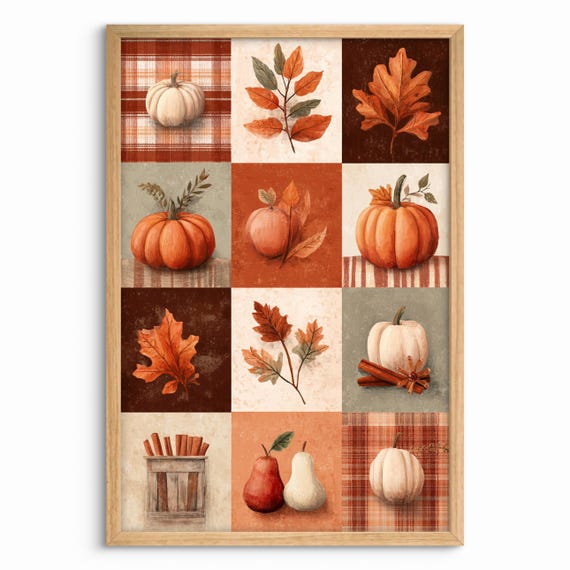 Pumpkin Wall Art Fall Autumn Print Halloween Thanksgiving Poster Retro Decor