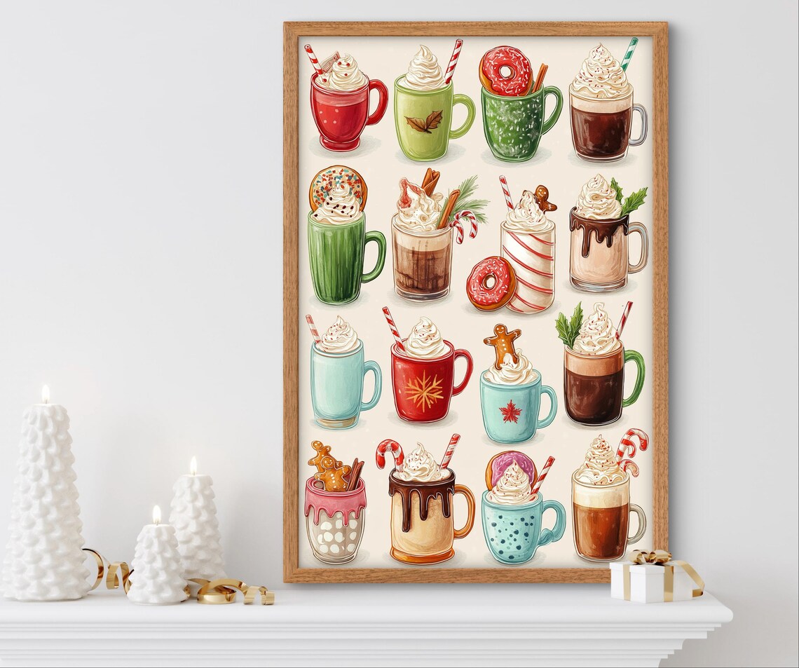 Christmas Hot Cocoa Mug Collection Holiday Drinks Treats Poster