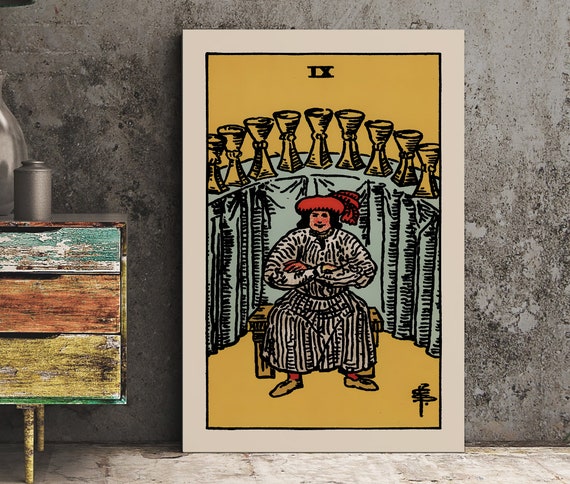 Nine of Cups Tarot Card Poster, Tarot Art Print