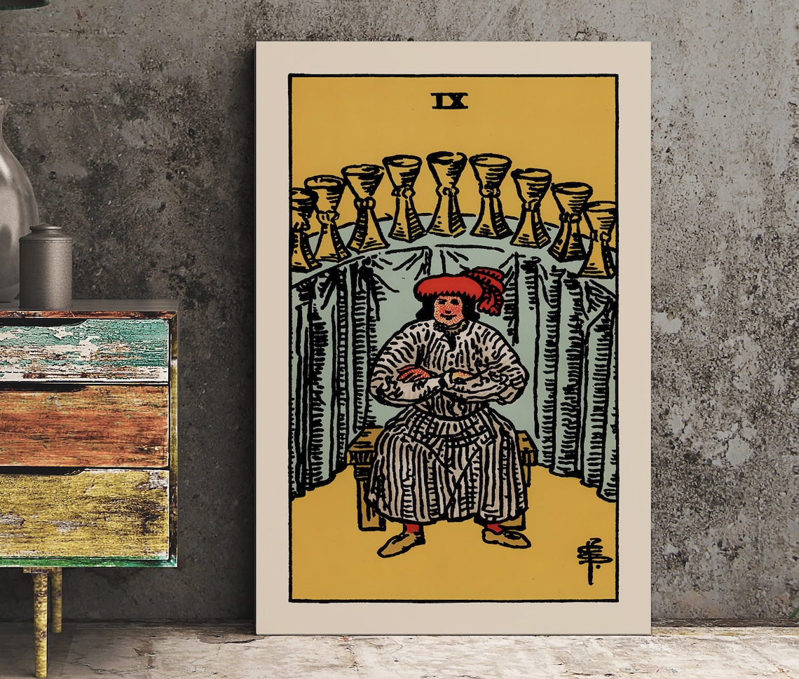 Nine of Cups Tarot Card Poster, Tarot Art Print