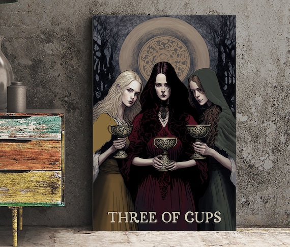 Three Of Cups Poster Wiccan Triple Goddess Tapestry Hecate Witchy Painted Print No Frame