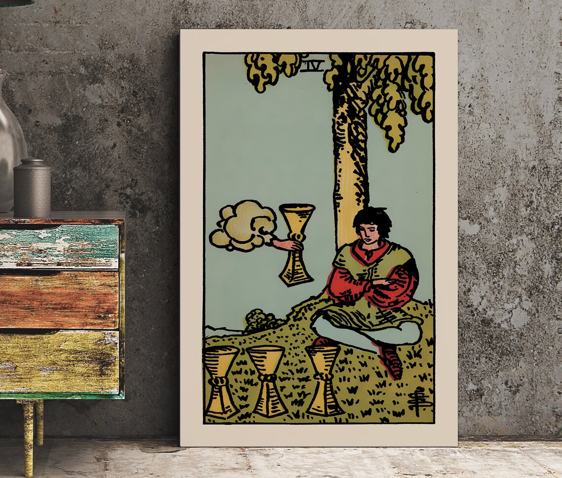Four Of Cups Tarot Card Poster, Tarot Print - Image 3