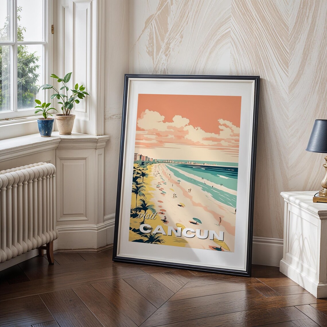 Vintage Sunset Cancun Travel Poster, Tropical Mexico - Image 3