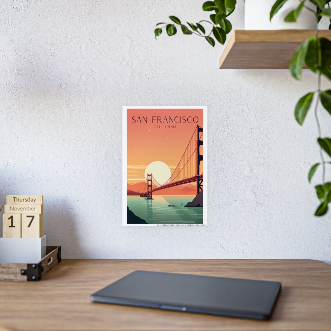San Francisco Art Deco Travel Poster, Golden Gate Bridge - Image 3