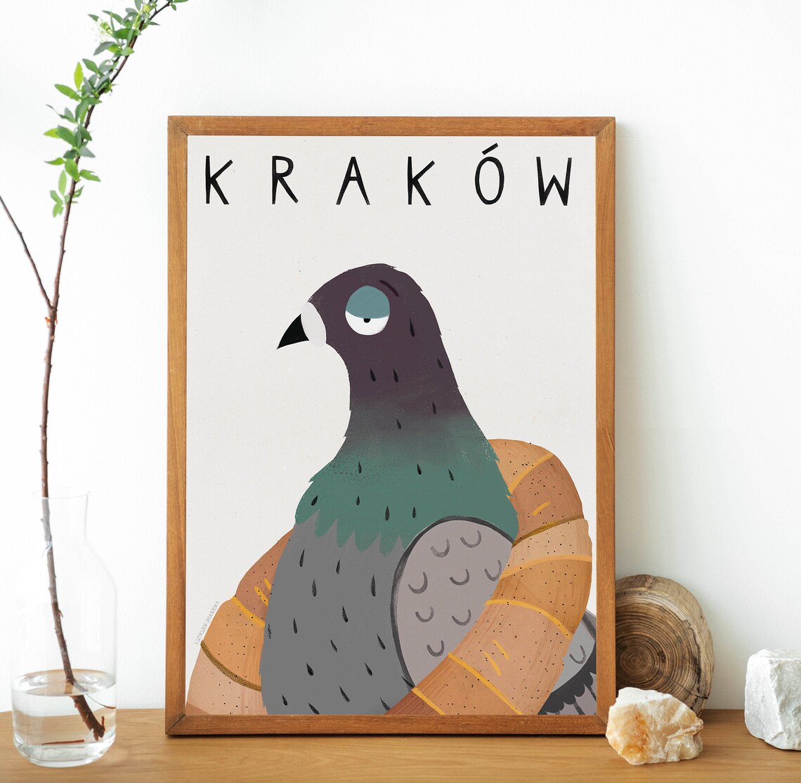 Krakow Poland Travel Poster, Pigeon Gob Illustration - Image 2